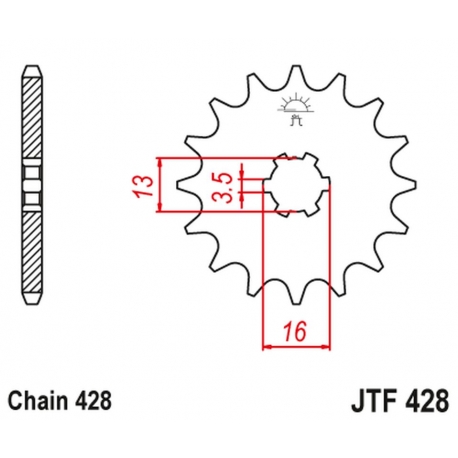 JT ZĘBATKA PRZEDNIA 428 12 SUZUKI DR-Z 50 '19-21', DR-Z 70 '08-18', DS/JR/RM/RG/GT/TS 80 '77-03' (42812JT) (ŁAŃC. 428)