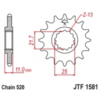 JT ZĘBATKA PRZEDNIA 566M 15 YAMAHA YZF R6 '99-20', YZF R7 '99-01', YZF 750 R '99-01', FZ6 '04-09' (566M15JT) (ŁAŃC. 520) KONWERS