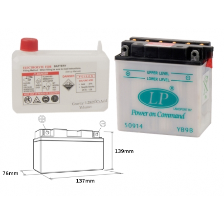 LANDPORT AKUMULATOR YB9-B (MD LB9B) 12V 9AH 137X76X140 (12N9-4B-1) OBSŁUGOWY - ELEKTROLIT OSOBNO (4) UE2019/1148