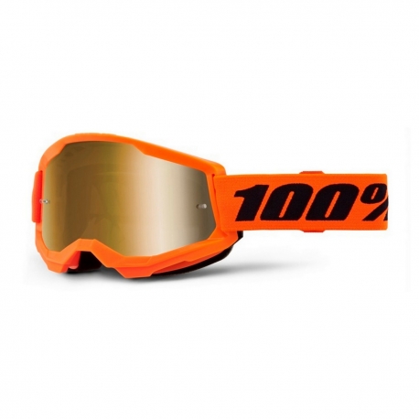 100 PROCENT GOGLE MODEL STRATA 2 NEON ORANGE - MIRROR GOLD LENS - KOLOR POMARAŃCZOWY SZYBKA ZŁOTE LUSTRO