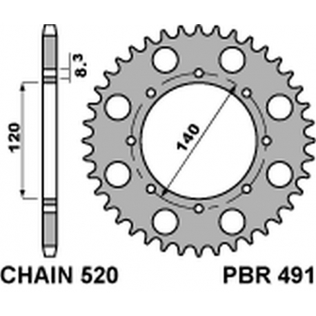 PBR ZĘBATKA TYLNA 491 39 C45 KAWASAKI KLE 500 '97-'07, KLR 650 '87-'17, W 800 '18-'20 (JTR487.39) (ŁAŃC.520)