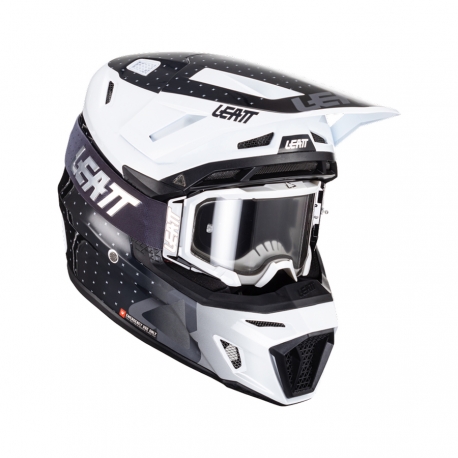 LEATT NOWOŚĆ KASK MOTO 8.5 V24 (+GOGLE VELOCITY 5.5 GRATIS) HELMET KIT BLACK/WHITE KOLOR CZARNY/BIAŁY ROZMIAR M (57-58 cm)