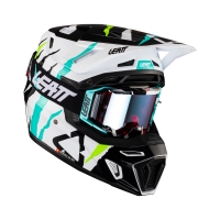 LEATT KASK MOTO 8.5 V23 (+ GOGLE VELOCITY 5.5 GRATIS) HELMET KIT TIGER KOLOR CZARNY/BIAŁY/NIEBIESKI/ŻÓŁTY FLUO ROZMIAR L (59-60 