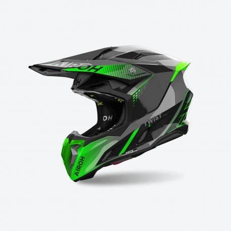 AIROH NOWOŚĆ KASK CROSS / ENDURO / ATV / QUAD TWIST 3 SHARD GREEN GLOSS KOLOR ZIELONY FLUOCZARNY/SZARY ROZMIAR XL