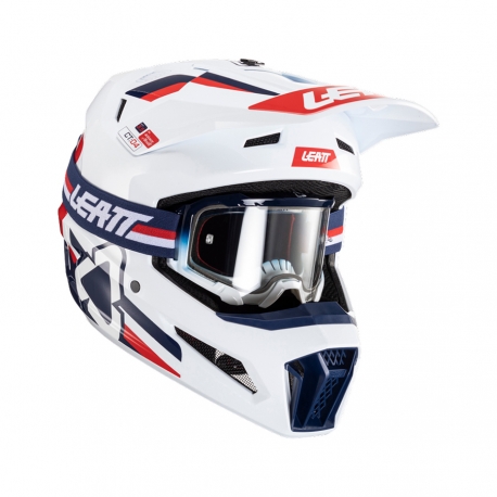 LEATT NOWOŚĆ KASK MOTO 3.5 V24 (+GOGLE VELOCITY 4.5 GRATIS) HELMET KIT ROYAL KOLOR BIAŁY/GRANATOWY/CZERWONY ROZMIAR S (55-56 cm)