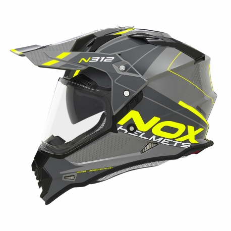 NOX KASK OFFROAD / TRAIL DUOSPORT (DUAL) N312 DRONE Z SZYBKĄ I BLENDĄ KOLOR SZARY/ŻÓŁTY FLUO ROZMIAR M