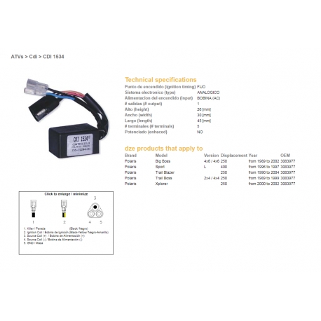 DZE MODUŁ ZAPŁONU CDI POLARIS 250 '89-'04, 400 SPORT '96-'97