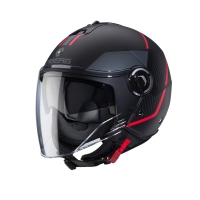 CABERG KASK OTWARTY JET Z BLENDĄ MODEL RIVIERA V4X GEO KOLOR CZARNY MAT/CZERWONY/SZARY ROZMIAR XS