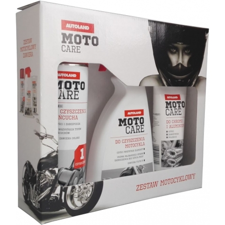 AUTOLAND MOTOCARE ZESTAW PREZENTOWY DLA MOTOCYKLISTY (DO CZYSZCZENIA ŁAŃCUCHA 500ML, DO CZYSZCZENIA MOTOCYKLA 500ML, DO CHROMU I