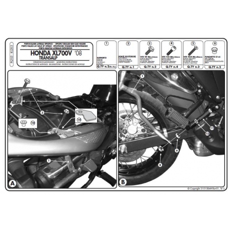 KAPPA STELAŻ KUFRÓW BOCZNYCH MONOKEY HONDA XL 700V TRANSALP (08-13) - RÓWNIEŻ POD KUFRY MONOKEY K'MISSION ALU