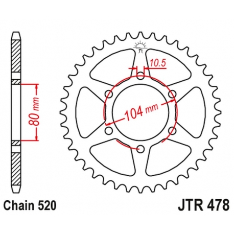 JT ZĘBATKA TYLNA 478 45 KAWASAKI ZX6R (05-20), Z750 (04-12) (MOŻE BYĆ ZASTĄPIONA PRZEZ 4578 43 JTR1478.45) (ŁAŃC. 520) KOLOR CZA