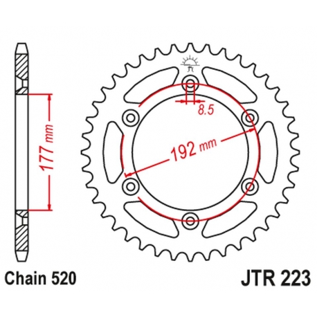 JT ZĘBATKA TYLNA 223 48 HUSQVARNA WR 250 '83-84, WR/CR 250 '80, WR 350 '81-88, WR/CR 400 '81-89, CR 400/430 '81-83 (22348JT) (ŁA