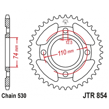 JT ZĘBATKA TYLNA 854 43 YAMAHA XS 250 '78-80, XS 500 '76-77 (85443JT) (ŁAŃC. 530) NA ZAMÓWIENIE