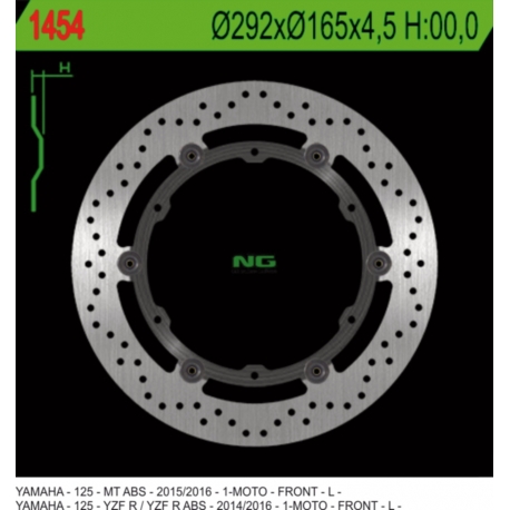 NG TARCZA HAMULCOWA PRZÓD YAMAHA YZF 125R ABS '14-'20, MT 125 ABS '15-'20 PŁYWAJĄCA (292X165X4,5MM) (6X8,5MM)