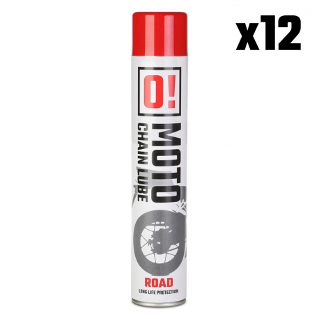 OMOTO ZESTAW 12 SZTUK SPRAY SMAR DO ŁAŃCUCHA 750ML ROAD O! CHAIN LUBE (O!MOTO) (OLE-006) (PAKIET 12 SZTUK)