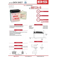 BS AKUMULATOR BB12A-B (YB12A-B) 12V 12AH 134X80X160 OBSŁUGOWY - ELEKTROLIT OSOBNO (155A) (4) UE2019/1148