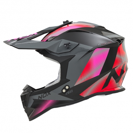 NOX KASK CROSS / OFFROAD N633 FUSION KOLOR SZARY/RÓŻOWY/CZERWONY ROZMIAR XS (ZAPIĘCIE MIKROMETRYCZNE)