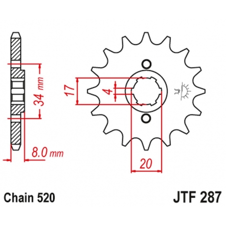 JT ZĘBATKA PRZEDNIA 267 15 HONDA CRF 230L '08-'10, XL 250R '84-'97 (26715JT) (ŁAŃC. 520)