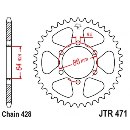 JT ZĘBATKA TYLNA 471 50 KAWASAKI KE 125 '76-87', KE 175 '76-78' (47150JT) (ŁAŃC.428) NA ZAMÓWIENIE