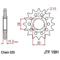 JT ZĘBATKA PRZEDNIA 2091 15 Z GUMĄ YAMAHA FZ8 '10-'15, MT 09 '14-'20, MT 07 '14-'24 TDM 900 '02-'13 TENERE 700 19-, R1 '15'-24, 