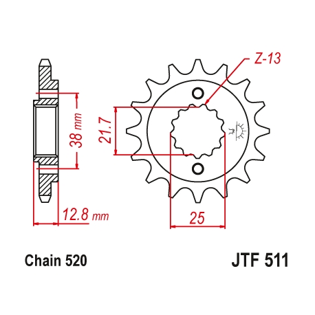 JT ZĘBATKA PRZEDNIA 511 15 Z GUMĄ KAWASAKI KLR 650 '90-'14 (51115JTRB) (ŁAŃC. 520)