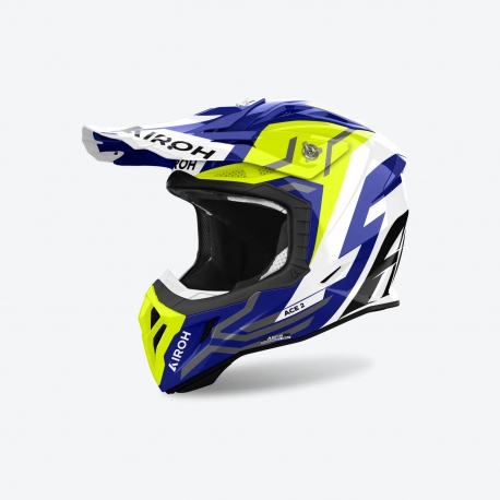 AIROH KASK CROSS / ENDURO / ATV / QUAD AVIATOR ACE 2 GROUND BIAŁY/NIEBIESKI/ŻÓŁTY FLUO M