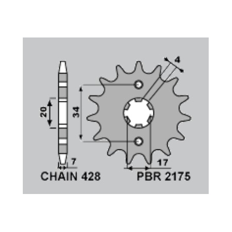 PBR ZĘBATKA PRZEDNIA 217515 (2175 15) SWM 125 ACE OF SPADES '22, VAREZ '17-'21, RS125R '15-'21, SM125R '16-'21 (ŁAŃC: 428)