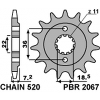 PBR ZĘBATKA PRZEDNIA 2067 14 18NC HONDA CRF 250L '13-'20 (JTF1321.14) (MOŻNA STOSOWAĆ JAKO 2506 14 ORAZ 2261 14) (ŁAŃC. 520) (ST