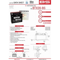 BS AKUMULATOR BTX20-BS (YTX20-BS) 175X87X155 BEZOBSŁUGOWY - ELEKTROLIT OSOBNO (270A) (2) UE2019/1148