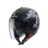 CABERG KASK OTWARTY JET Z BLENDĄ MODEL RIVIERA V4X MIA KOLOR CZARNY MAT/BIAŁY/SZARY (KWIATY / MOTYLE) ROZMIAR S