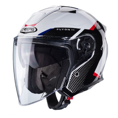 CABERG KASK OTWARTY JET OTWARTY FLYON II BOSS KOLOR BIAŁY/CZARNY/CZERWONY/NIEBIESKI ROZMIAR XL
