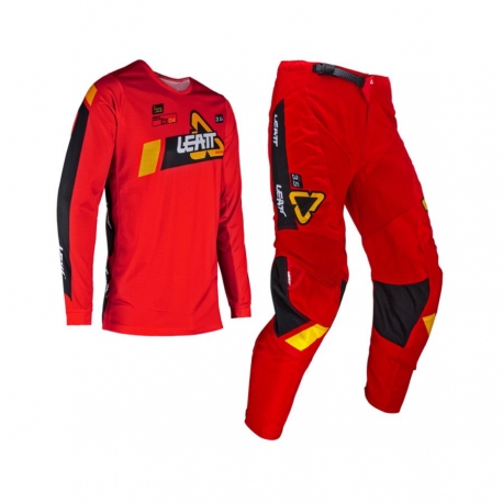 LEATT NOWOŚĆ ZESTAW (KOMPLET) KOSZULKA + SPODNIE MOTO RIDE KIT 3.5 JUNIOR RED KOLOR CZERWONY/CZARNY ROZMIAR L (140/150cm)