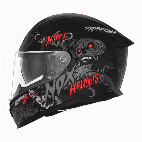 NOX KASK INTEGRALNY (FULL FACE) Z BLENDĄ N401 ZUMBI KOLOR CZARNY/CZERWONY MAT ROZMIAR L