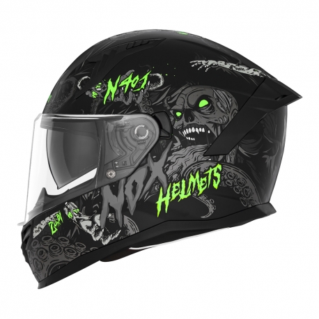 NOX KASK INTEGRALNY (FULL FACE) Z BLENDĄ N401 ZUMBI KOLOR CZARNY/ZIELONY FLUO MAT ROZMIAR XL