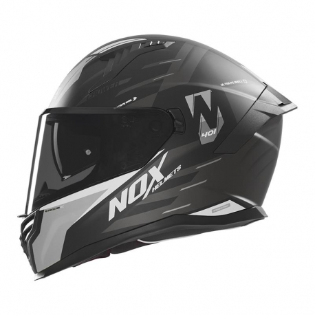NOX KASK INTEGRALNY (FULL FACE) Z BLENDĄ N401 CROWER KOLOR CZARNY/SREBRNY MAT ROZMIAR XL