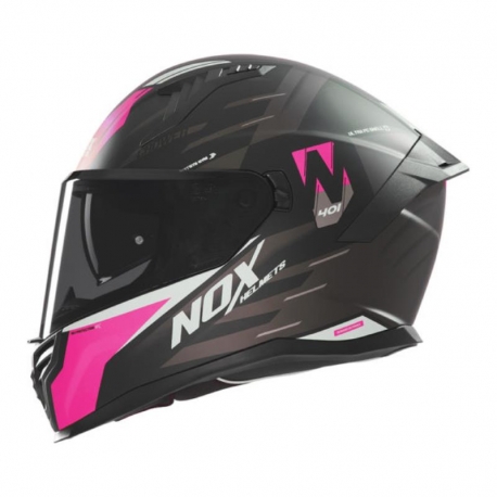 NOX KASK INTEGRALNY (FULL FACE) Z BLENDĄ N401 CROWER KOLOR CZARNY/RÓŻOWY MAT ROZMIAR M