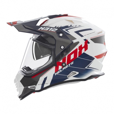 NOX KASK OFFROAD / TRAIL DUOSPORT (DUAL) N312 VAPOR Z SZYBKĄ I BLENDĄ KOLOR BIAŁY/NIEBIESKI/CZERWONY ROZMIAR M