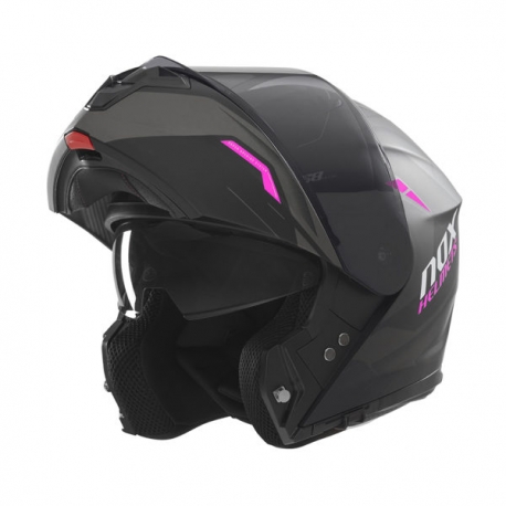 NOX KASK SZCZĘKOWY (FLIP-UP) Z BLENDĄ N968 ULTRA KOLOR CZARNY/RÓŻOWY MAT ROZMIAR S