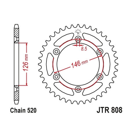 JT ZĘBATKA TYLNA 808 47 SUZUKI DRZ 400 '00-'24, RM 125 / 250, RMZ 250 / 450 ULTRALIGHT SAMOOCZYSZCZAJĄCA (80847JTSC) (ŁAŃC. 520)