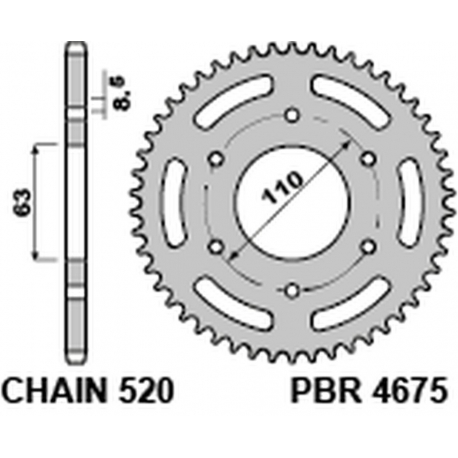 PBR ZĘBATKA TYLNA 4675 43 C45 KTM 125/200 DUKE '14-18, 390 DUKE/RC '13-18 (JTR890.43) (ŁAŃC. 520)