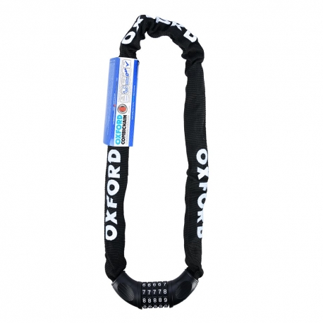 OXFORD ŁAŃCUCH ZABEZPIECZENIE ANTYKRADZIEŻOWE COMBI CHAIN ŁAŃCUCH NA SZYFR 6mm x 0,9 KOLOR CZARNY