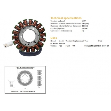 DZE UZWOJENIE ALTERNATORA STATOR YAMAHA FZ6 FAZER '04-'09 (OEM 5VX-81410-00)