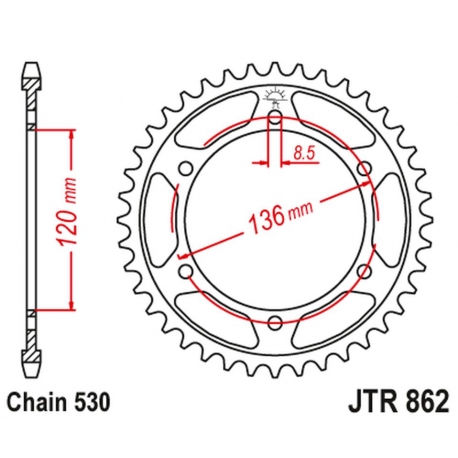 JT ZĘBATKA TYLNA 864 38 YAMAHA RD 500LC '84-87, RZV 500R (86038JT) (ŁAŃC. 530) NA ZAMÓWIENIE