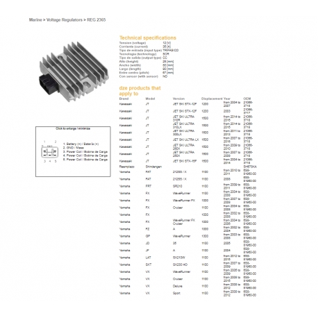 DZE REGULATOR NAPIĘCIA KAWASAKI STX 1200 '03-'07 STX 1500 '07-'19 YAMAHA ELT/ER/EX/FAT/FX/FZ/GP/JD 1000/1050/1100