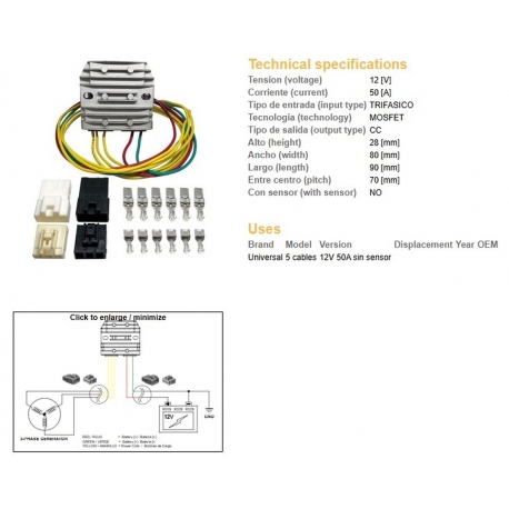 DZE REGULATOR NAPIĘCIA UNIWERSALNY MOSFET (50A) 5 KABLI (3X ŻÓŁTE 1X CZERWONY 1X ZIELONY)