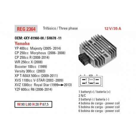 DZE REGULATOR NAPIĘCIA CAN AM HONDA TRX 500FA/FGA '01-'04 KAWASAKI KVF 650/750 BRUTE FORCE '05-'13 SUZUKI LT-A 400/500/700/75