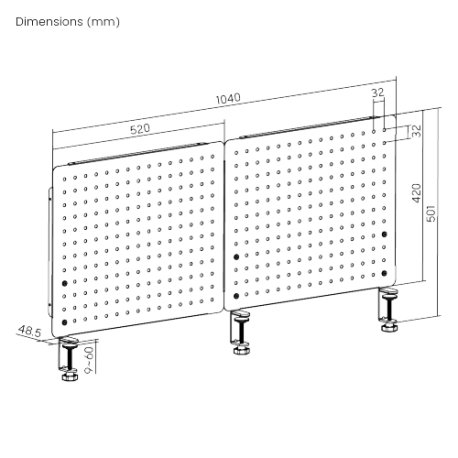 BIKETEC ORGANIZER NA BIURKO WARSZTATOWE ZESTAW 1040x62x575mm MONTAŻ NA ZACISK STAL MALOWANA PROSZKOWO KOLOR CZARNY
