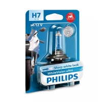 PHILIPS ŻARÓWKA MOTOCYKLOWA H7 12V 55W PX26D WHITE VISION ULTRA MOTO (EFEKT INTENSYWNEJ BIELI - ODPORNA NA WIBRACJE - HOMOLOGACJ