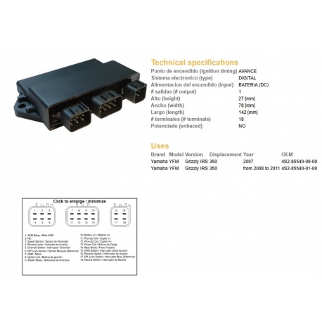 DZE MODUŁ ZAPŁONU CDI YAMAHA YFM 350 GRIZZLY '07-'11 (OEM:4S2-85540-00-00)
