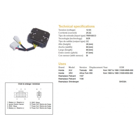 DZE REGULATOR NAPIĘCIA HONDA XL 600V '87-'90 XRV 650 AFRICA TWIN '88-'89 (SH538A), (RGU-144, ESR640), (31600-MM9-000) (31600-MS